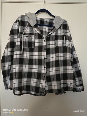 Black And White Button-up Plaid Hoodie